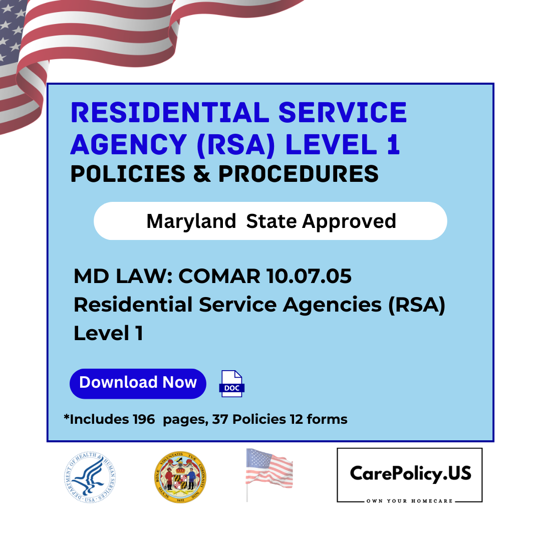 Residential Service Agencies (RSA) Level 1 – Policies and Procedures – Maryland State Licensure