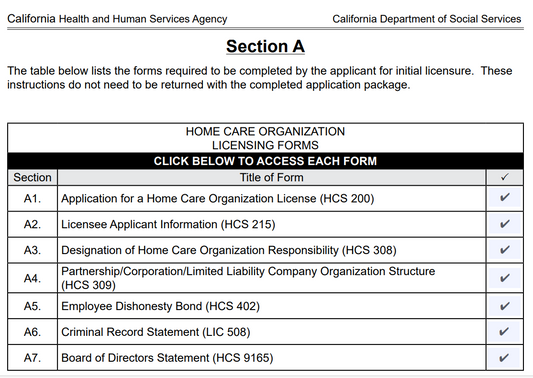 Home Care Agency- California State Complete Licensure Package - CarePolicy.US