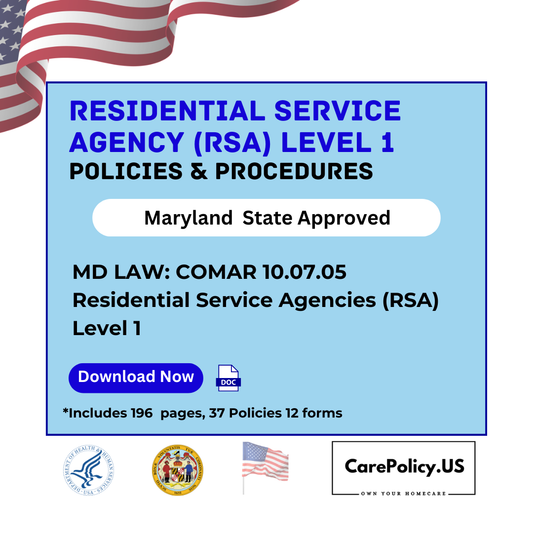 Residential Service Agencies (RSA) Level 1 – Policies and Procedures – Maryland State Licensure