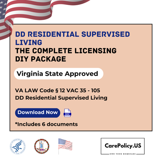 DD Residential Supervised Living License  - Virginia State Complete Licensure Package